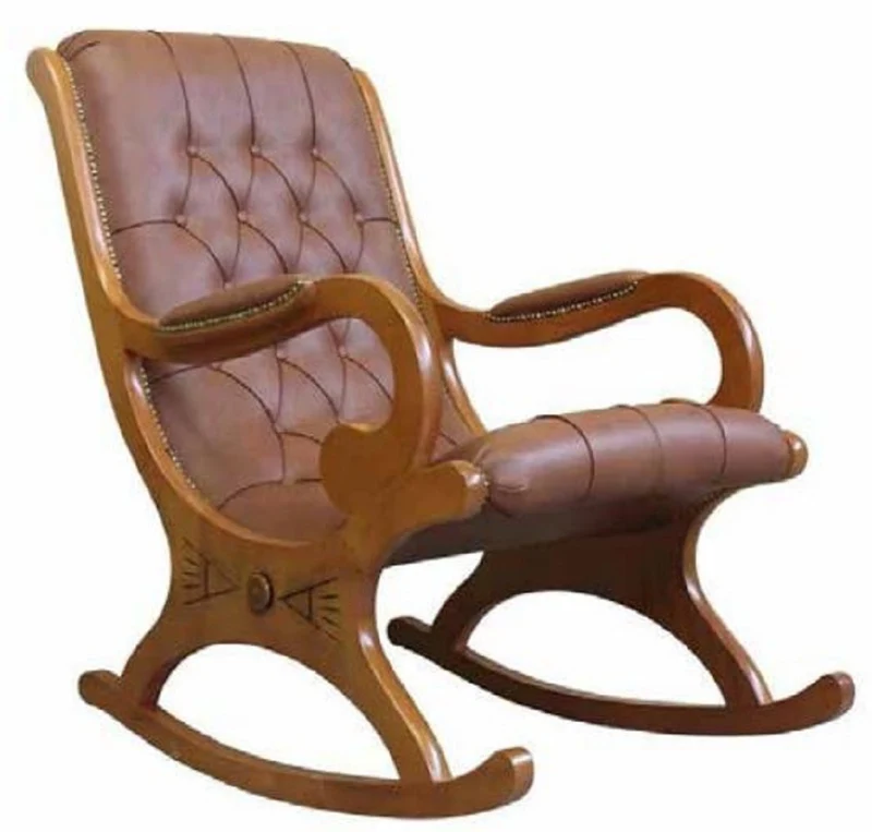 Casa Padrino Luxus Jugendstil Echtleder Schaukelsessel Braun - Handgefertigter Schaukelstuhl mit Armlehnen - Barock & Jugendstil Leder Wohnzimmer & Büro Möbel - Luxus Qualität - Made in Italy
