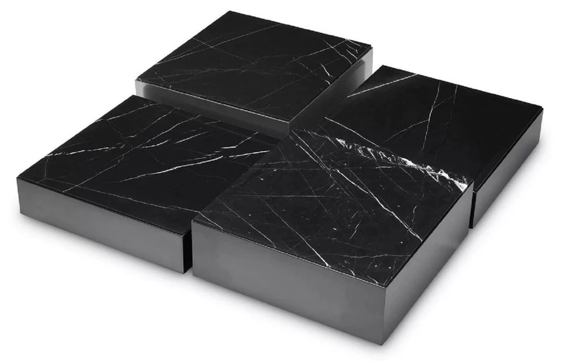 Casa Padrino Luxus Edelstahl Couchtisch Set mit Marmor Tischplatten Bronze / Schwarz - Wohnzimmer Möbel - Luxus Möbel - Luxus Kollektion