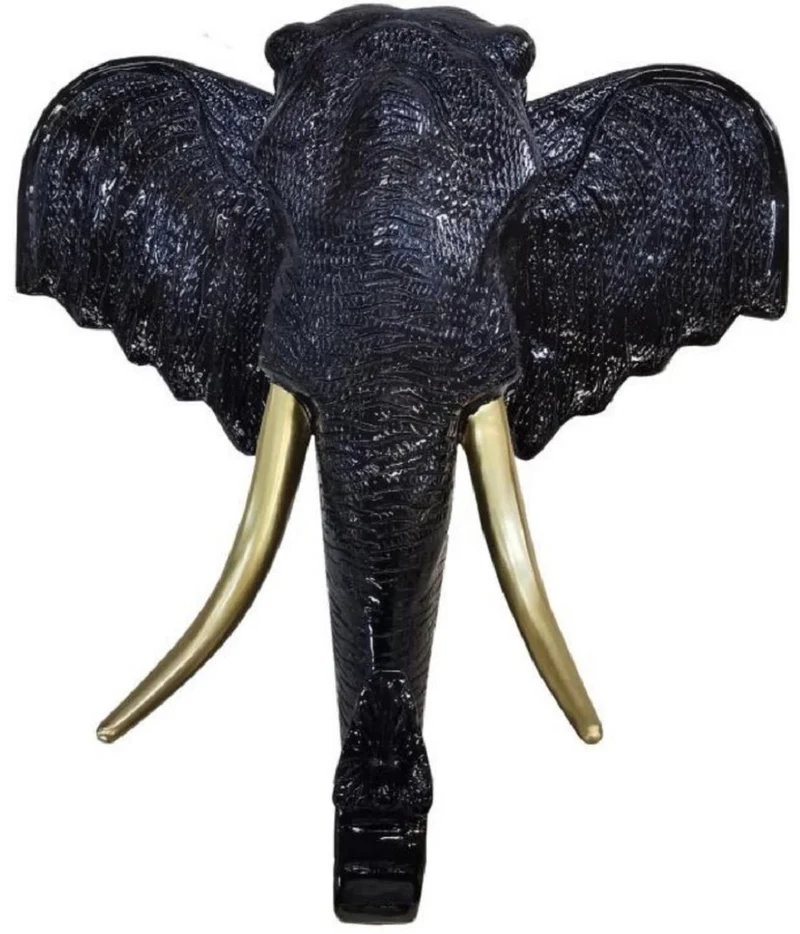 Casa Padrino Luxus Wanddeko Skulptur Elefantenkopf Schwarz / Gold 105 x 48 x H. 107 cm - Große Wanddeko Figur - XXL Wanddeko Skulptur - XXL Wanddeko Figur - Wohnzimmer Deko - Luxus XXL Figuren