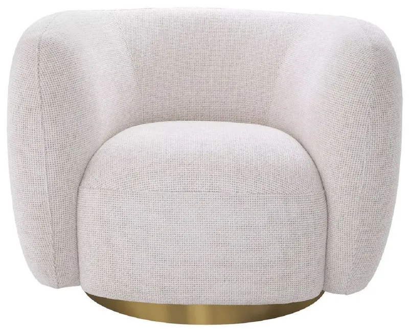 Casa Padrino Luxus Drehsessel Creme / Messing 93 x 80 x H. 71 cm - Wohnzimmer Sessel - Wohnzimmer Möbel - Luxus Möbel - Wohnzimmer Einrichtung - Luxus Einrichtung - Möbel Luxus