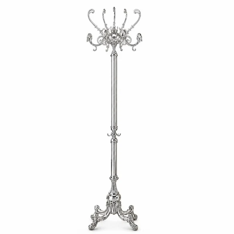 Casa Padrino Luxus Barock Garderobenständer Silber 45 x 45 x H. 191 cm - Edler Messing Kleiderständer - Barock Garderoben Möbel - Hotel Möbel