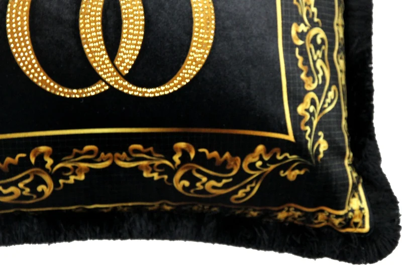 Harald Glööckler Luxus Deko Barock Kissen Pompöös by Casa Padrino Schwarz / Gold / Schwarz Krone Deluxe mit Strass Steinen - Glööckler Kissen AAA