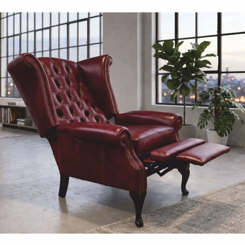 Casa Padrino Luxus Chesterfield Leder Fernsehsessel Bordeauxrot / Schwarz H. 110 cm