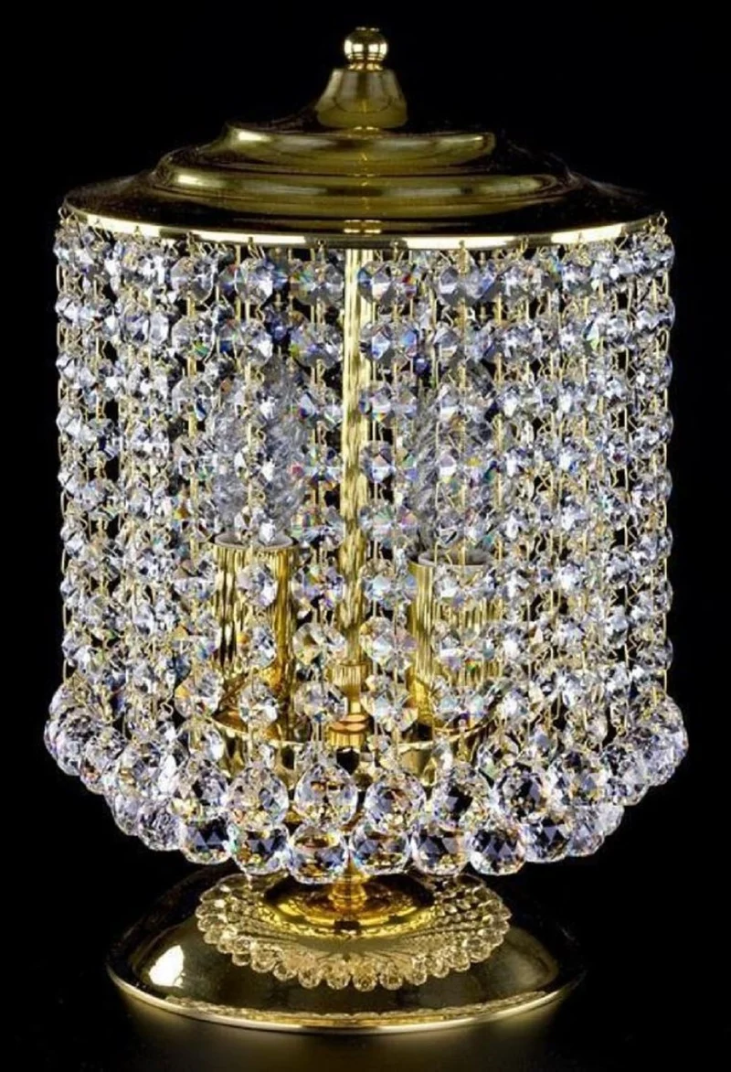 Casa Padrino Luxus Barock Kristall Tischleuchte Gold Ø 20 x H. 34 cm - Prunkvolle Hockerleuchte mit Böhmischem Kristallglas - Barock Kristall Leuchten