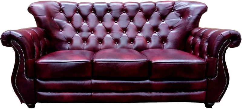 Casa Padrino Luxus Chesterfield Echtleder Wohnzimmer Set Bordeauxrot / Braun / Silber - 2 Leder Sofas & 2 Leder Sessel - Chesterfield Wohnzimmer Möbel