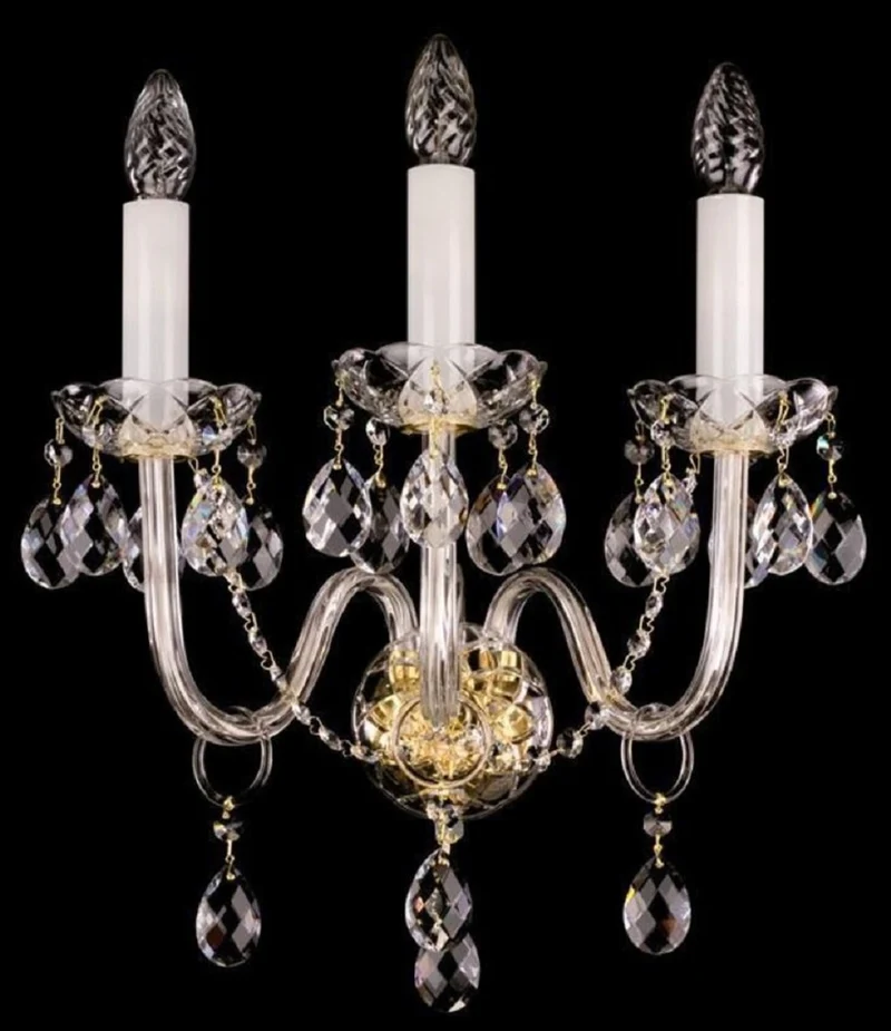 Casa Padrino Luxus Barock Kristall Wandleuchte Gold 36 x 23 x H. 46 cm - Prunkvolle Wandlampe mit Böhmischem Kristallglas - Edel & Prunkvoll