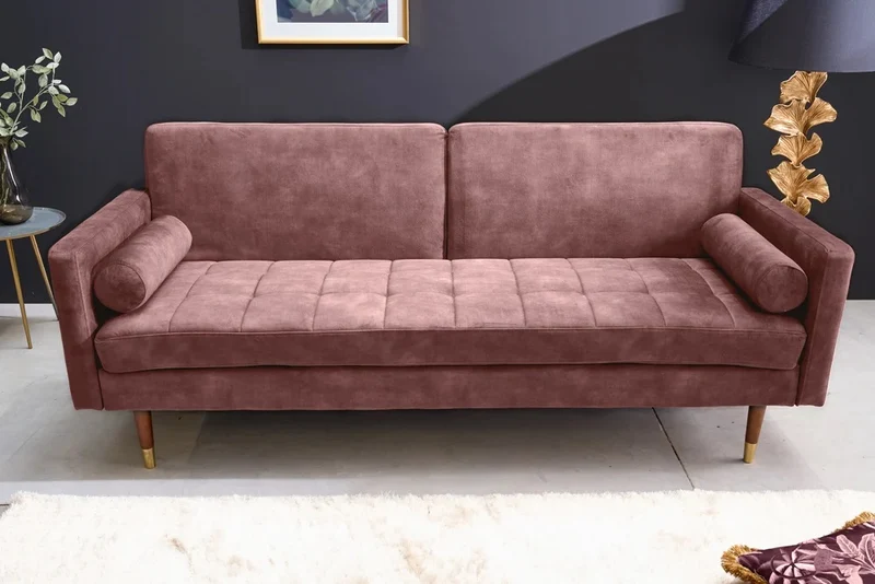 Elegantes Schlafsofa DIVANO 196cm altrosa Mikrovelours 3-Sitzer