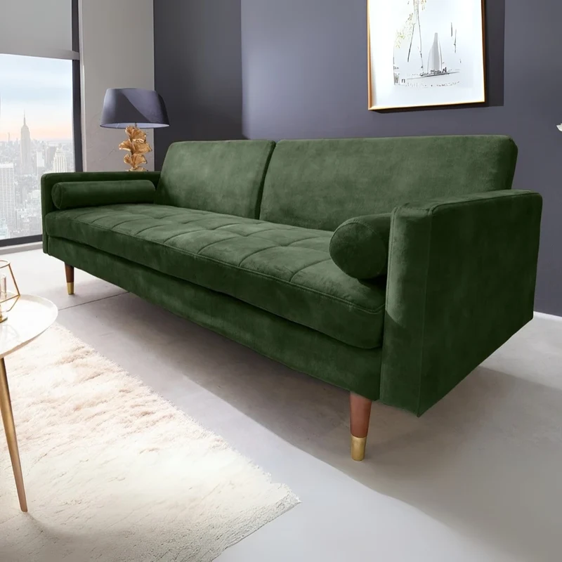 Elegantes Schlafsofa DIVANO 196cm grün Mikrovelours 3-Sitzer