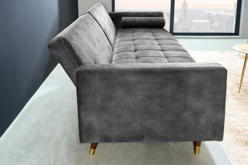 Elegantes Schlafsofa DIVANO 196cm grau Mikrovelours 3-Sitzer