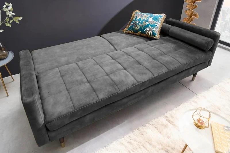 Elegantes Schlafsofa DIVANO 196cm grau Mikrovelours 3-Sitzer