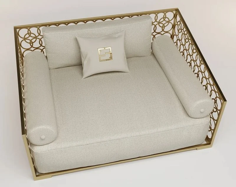 Casa Padrino Luxus Sessel Elfenbeinfarben / Champagner-Gold 135 x 109 cm - Handgefertigter Sessel mit Kissen - Wohnzimmer Sessel - Garten Sessel - Terrassen Sessel - Hotel Möbel - Luxus Qualität