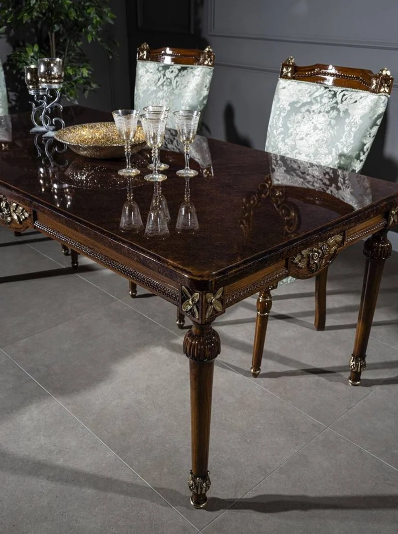 Casa Padrino Luxus Barock Esszimmer Set Mintgrün / Braun - 1 Esstisch & 6 Esszimmerstühle - Edle Esszimmer Möbel im Barockstil