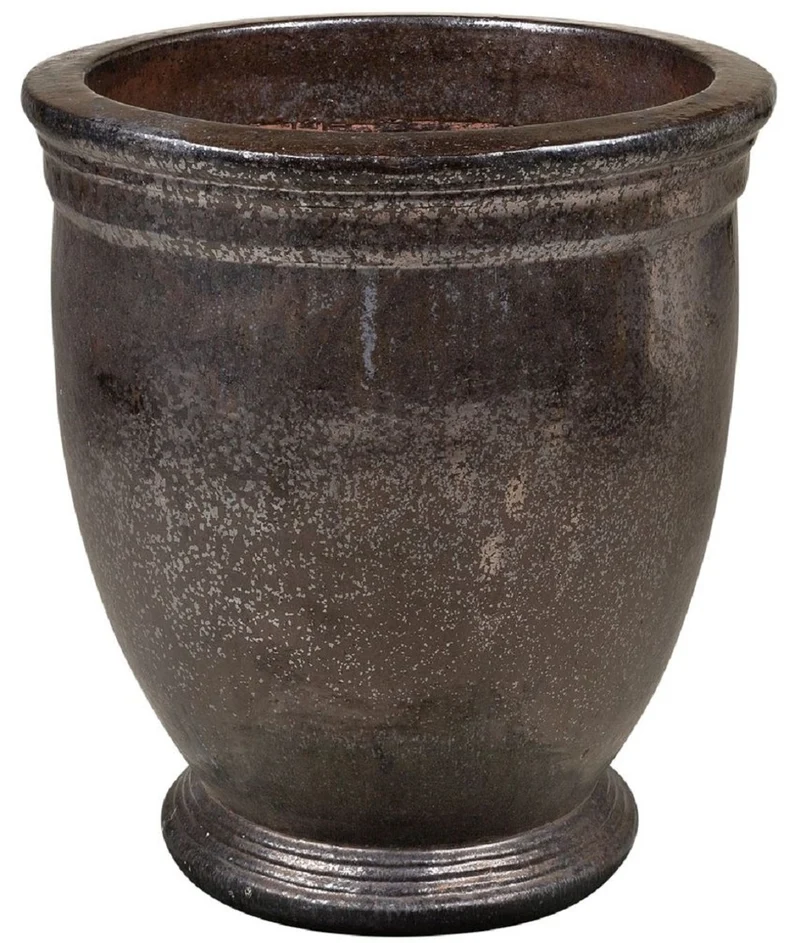 Casa Padrino Jugendstil Blumentopf Schwarz / Bronze Ø 61 x H. 71 cm - Handgefertigter runder Terracotta Pflanzentopf - Garten & Terrassen Deko Accessoires