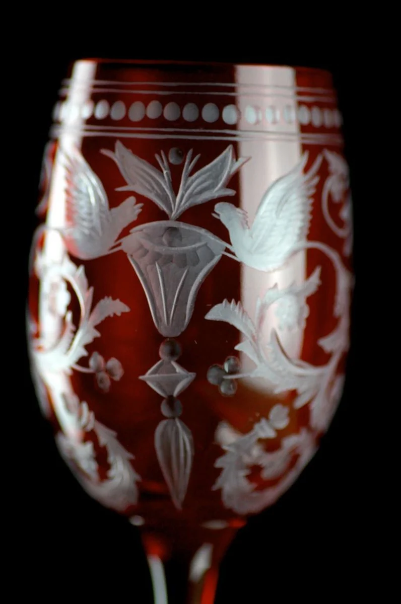 Casa Padrino Luxus Likörglas 6er Set Rot / Silber Ø 5,5 x H. 15 cm - Handgefertigte und handgravierte Likörgläser - Hotel & Restaurant Accessoires - Luxus Qualität