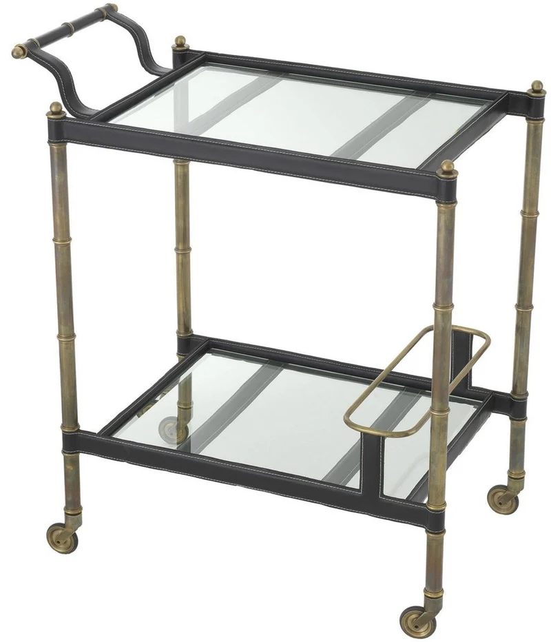 Casa Padrino Luxus Servierwagen Vintage Messingfarben / Schwarz 74 x 44,5 x H. 84 cm - Hotel Restaurant Gastronomie Trolley - Luxus Accessoires