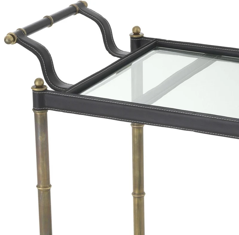 Casa Padrino Luxus Servierwagen Vintage Messingfarben / Schwarz 74 x 44,5 x H. 84 cm - Hotel Restaurant Gastronomie Trolley - Luxus Accessoires