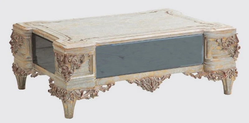 Casa Padrino Luxus Barock Wohnzimmer Set Blau / Creme / Kupfer / Gold - 2 Sofas & 2 Sessel & 1 Couchtisch - Handgefertigte Wohnzimmer Möbel im Barockstil - Edel & Prunkvoll