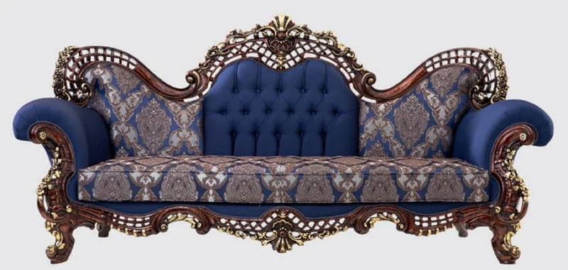 Casa Padrino Luxus Barock Wohnzimmer Set Blau / Dunkelbraun / Gold - 2 Sofas & 2 Sessel & 1 Couchtisch - Handgefertigte Wohnzimmer Möbel im Barockstil - Edel & Prunkvoll
