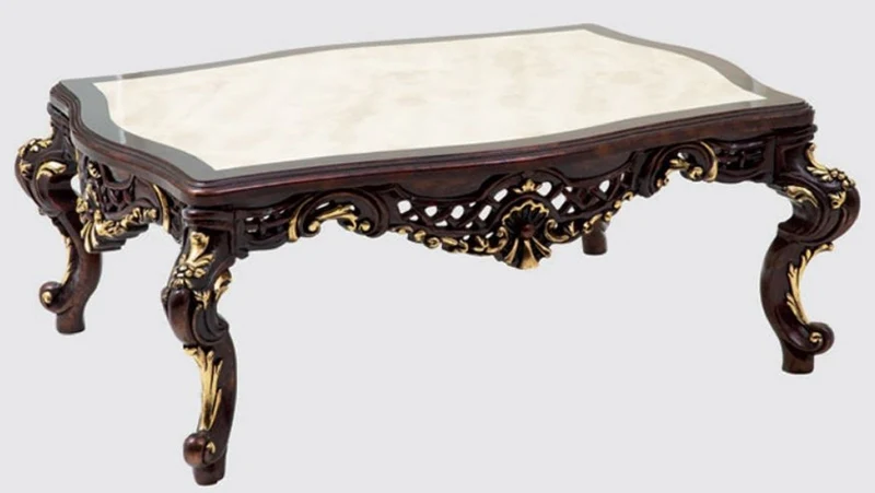 Casa Padrino Luxus Barock Wohnzimmer Set Blau / Dunkelbraun / Gold - 2 Sofas & 2 Sessel & 1 Couchtisch - Handgefertigte Wohnzimmer Möbel im Barockstil - Edel & Prunkvoll