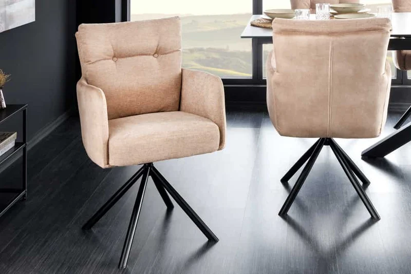 Bequemer Drehstuhl CHARLES II beige Samt Strukturstoff Federkern