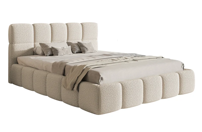 Polsterbett 140x200 cm Cloudy mit Stauraum, hellbeige Bouclé