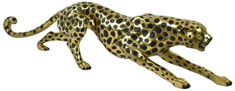 Casa Padrino Luxus Bronzefigur Gepard Gold / Schwarz 115 x 17 x H. 26 cm - Bronze Skulptur - Dekofigur - Luxus Deko Accessoires
