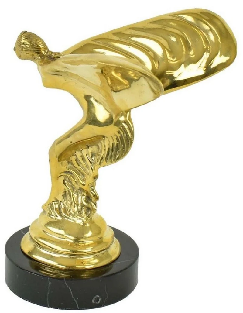 Casa Padrino Luxus Bronze Skulptur Spirit of Ecstasy Frau mit Flügeln Gold / Schwarz 15 x 15 x H. 21 cm - Edle Bronzefigur mit Marmorsockel - Luxus Deko Accessoires
