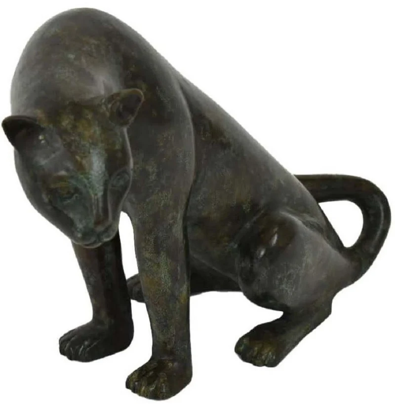 Casa Padrino Luxus Bronzefigur Gepard Schwarz / Grün 20 x 33 x H. 22 cm - Bronze Skulptur - Dekofigur - Luxus Deko Accessoires