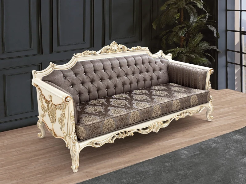 Casa Padrino Luxus Barock Wohnzimmer Set Grau / Braun / Weiß / Gold / Silber - 2 Sofas & 2 Sessel & 1 Couchtisch - Handgefertigte Barock Wohnzimmer Möbel - Edel & Prunkvoll