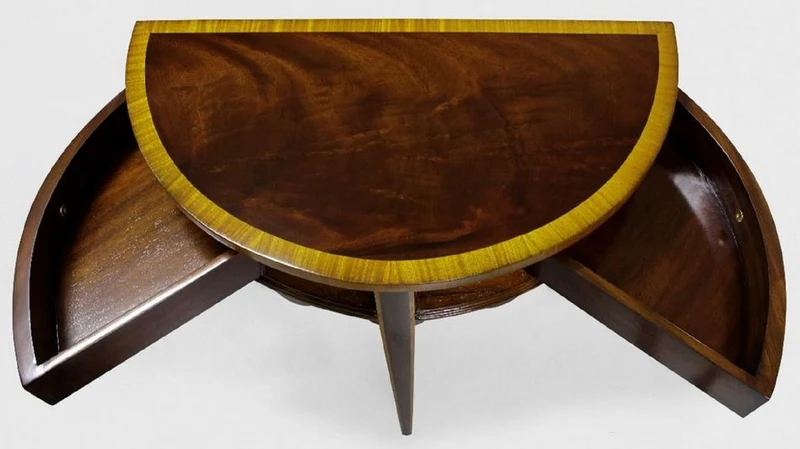 Casa Padrino Luxus Barock Beistelltisch Dunkelbraun / Hellbraun 71 x 36 x H. 74 cm - Halbrunder Mahagoni Tisch mit 2 Schubladen - Nachttisch - Nachtkommode - Barock Möbel