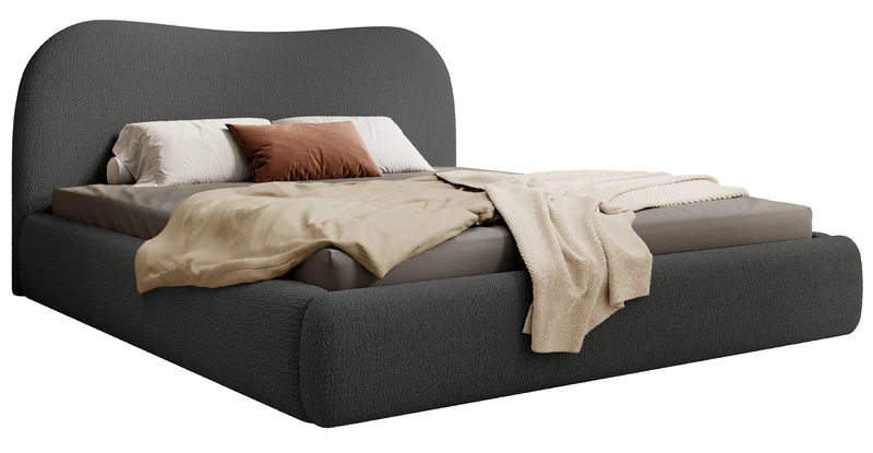 Gepolstertes Simsalo-Bett 140x200 cm mit Stauraum, graphitfarbenes Bouclé
