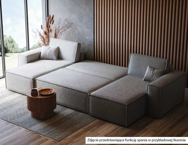 U-förmiges Ecksofa Scarlo mit Schlaffunktion, universell, mit Stauraum, cremefarbenes Bouclé