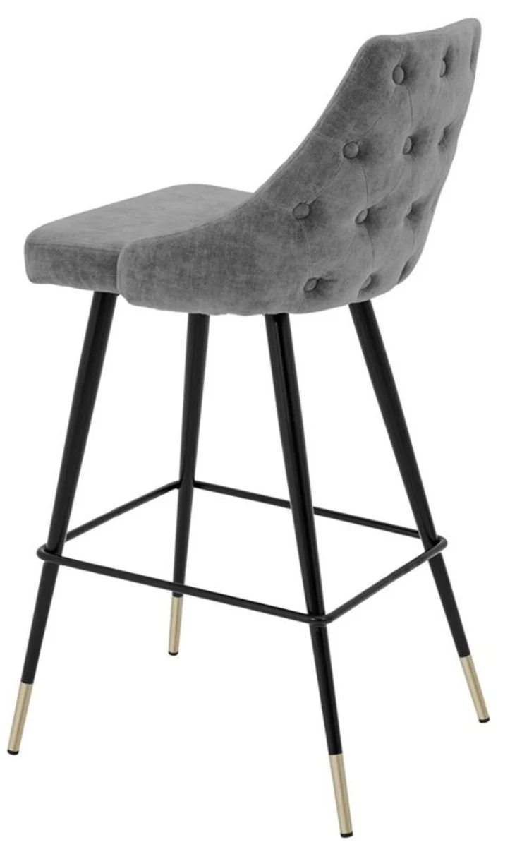 Casa Padrino Luxus Barstuhl Barhocker in Grau / Schwarz mit Messing Akzenten 47 x 52 x H. 101 cm