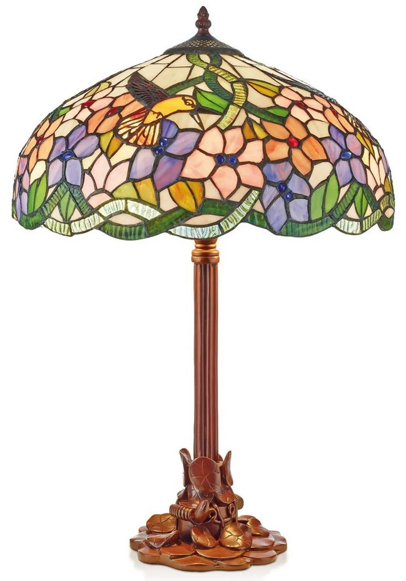 Casa Padrino Tiffany Tischleuchte Mehrfarbig Ø 40 x H. 61 cm - Handgefertigte Hockerleuchte