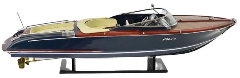 Casa Padrino Luxus Deko Speedboot mit Massivholz Ständer Mehrfarbig 89 x H. 28 cm - Handgefertigtes Deko Boot - Holzboot - Modellboot - Rennboot