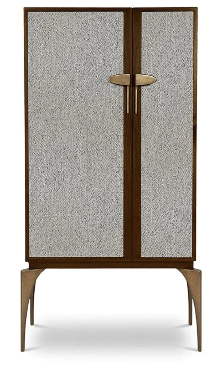 Casa Padrino Designer Barschrank Braun / Grau / Messing 90 x 50 x H. 160 cm - Massivholz Schrank mit 2 Türen - Wohnzimmer Möbel - Hotel Möbel - Luxus Kollektion