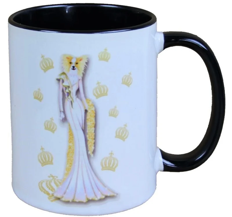 Casa Padrino Harald Glööckler Pompöös Tasse Hund im gold-weissen Abendkleid - 9,5cm x 8,5cm - 320ml