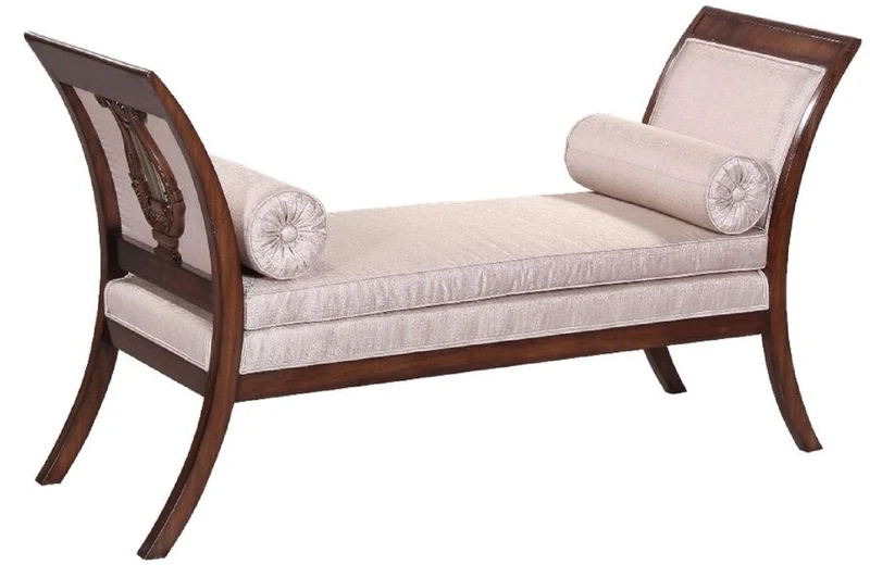 Casa Padrino Luxus Art Deco Sitzbank Silber / Dunkelbraun - Handgefertigte Massivholz Bank - Art Deco Wohnzimmer Möbel