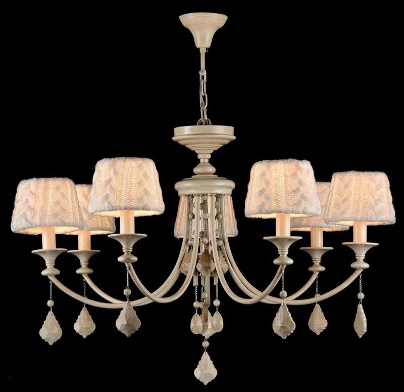 Casa Padrino Barock Kristall Kronleuchter 7-flammig in Beige - Ø 87 x H. 59 cm - Luxus Lüster für gehobene Wohnräume