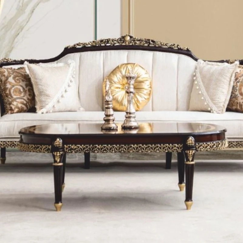 Casa Padrino Luxus Barock Wohnzimmer Set Naturfarben / Dunkelbraun / Gold - Barock Möbel