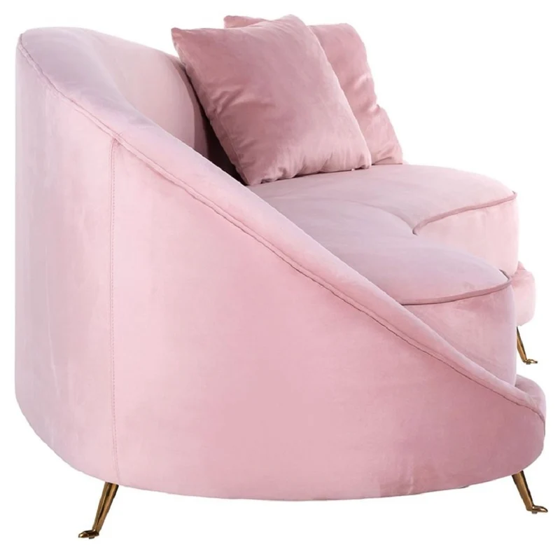 Casa Padrino Luxus Samt Sofa Rosa / Gold 240 x 100 x H. 77 cm - Gebogenes Wohnzimmer Sofa mit 2 dekorativen Kissen - Luxus Wohnzimmer Möbel