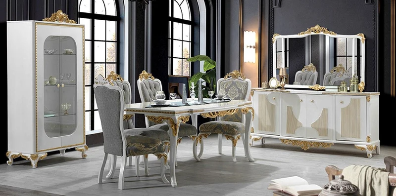 Casa Padrino Luxus Barock Möbel Set Weiß / Gold - 1 Barock Sideboard mit 4 Türen & 1 Barock Wandspiegel - Prunkvolle Barock Möbel
