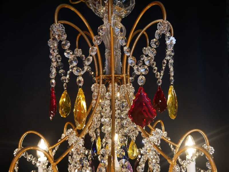 Casa Padrino Luxus Barock Kristallglas Kronleuchter Mehrfarbig / Gold Ø 80 x H. 80 cm - Hotel & Restaurant Kronleuchter - Barock Leuchten - Edel & Prunkvoll - Luxus Qualität - Made in Italy