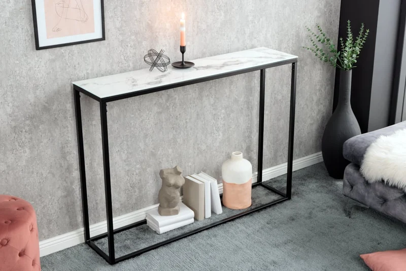 Design Konsole MARMO 110cm schwarz-weiss Marmor-Dekor