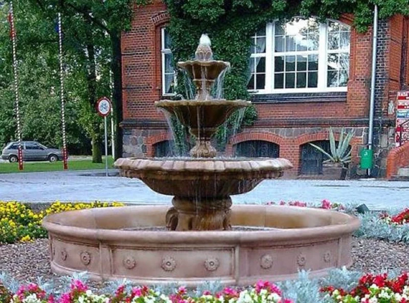 Casa Padrino Barock Springbrunnen mit Umrandung Braun Ø 265 x H. 180 cm - Gartenbrunnen - Gartendeko Brunnen - Prunkvolle Barock Garten Deko Accessoires