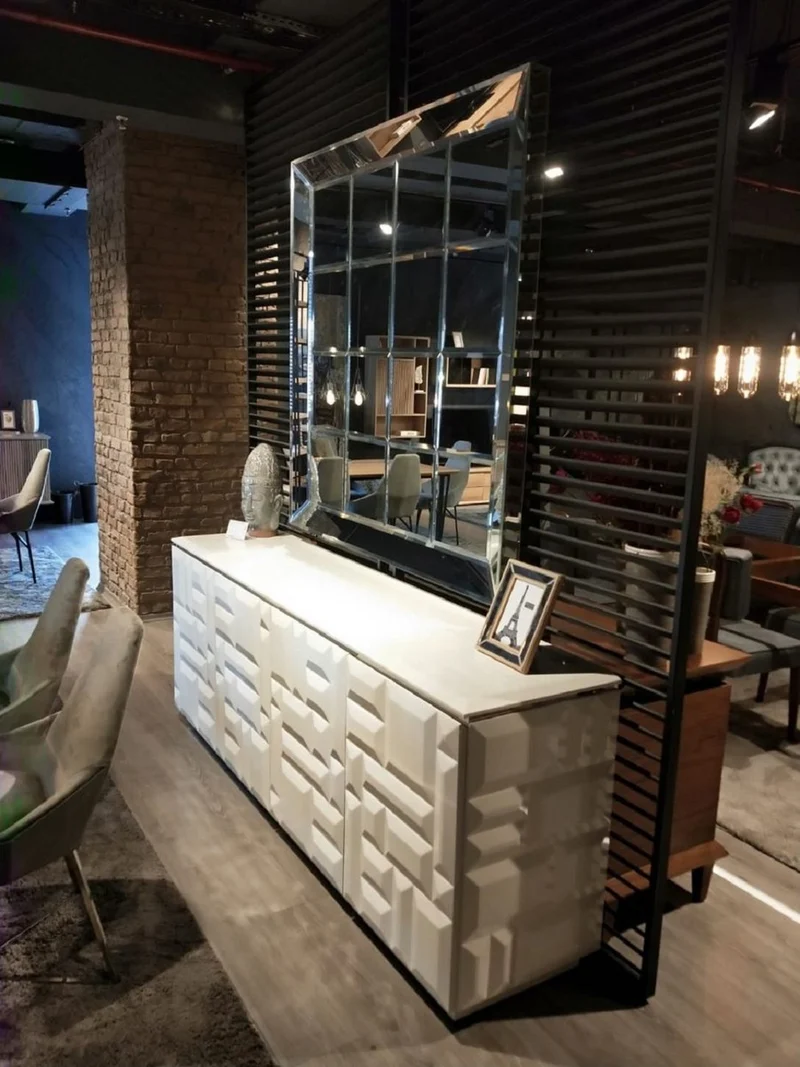Casa Padrino Luxus Sideboard Weiß / Silber 220 x 45 x H. 75 cm - Edler Massivholz Schrank mit 4 Türen - Luxus Möbel - Luxus Qualität
