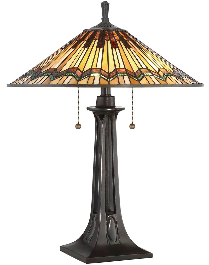 Casa Padrino Luxus Tiffany Tischleuchte Mehrfarbig Ø 49,5 x H. 63,5 cm - Elegante Tiffany Lampe mit handgefertigtem Glas Lampenschirm
