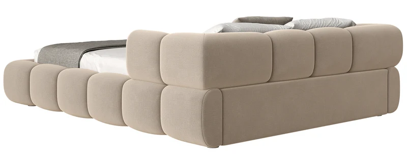 Upholstered bed 200x200 cm Stormi with storage, metal frame, beige chenille, hydrophobic, easy-clean