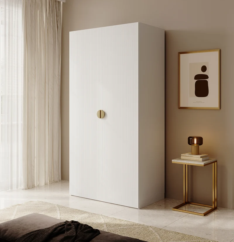 Zweiflügeliger Kleiderschrank Moonir mit 100 cm Kleiderstange Weiß
