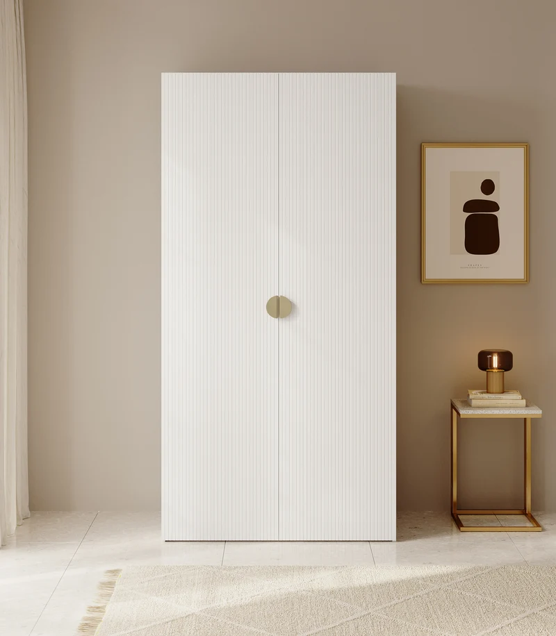 Zweiflügeliger Kleiderschrank Moonir mit 100 cm Kleiderstange Weiß